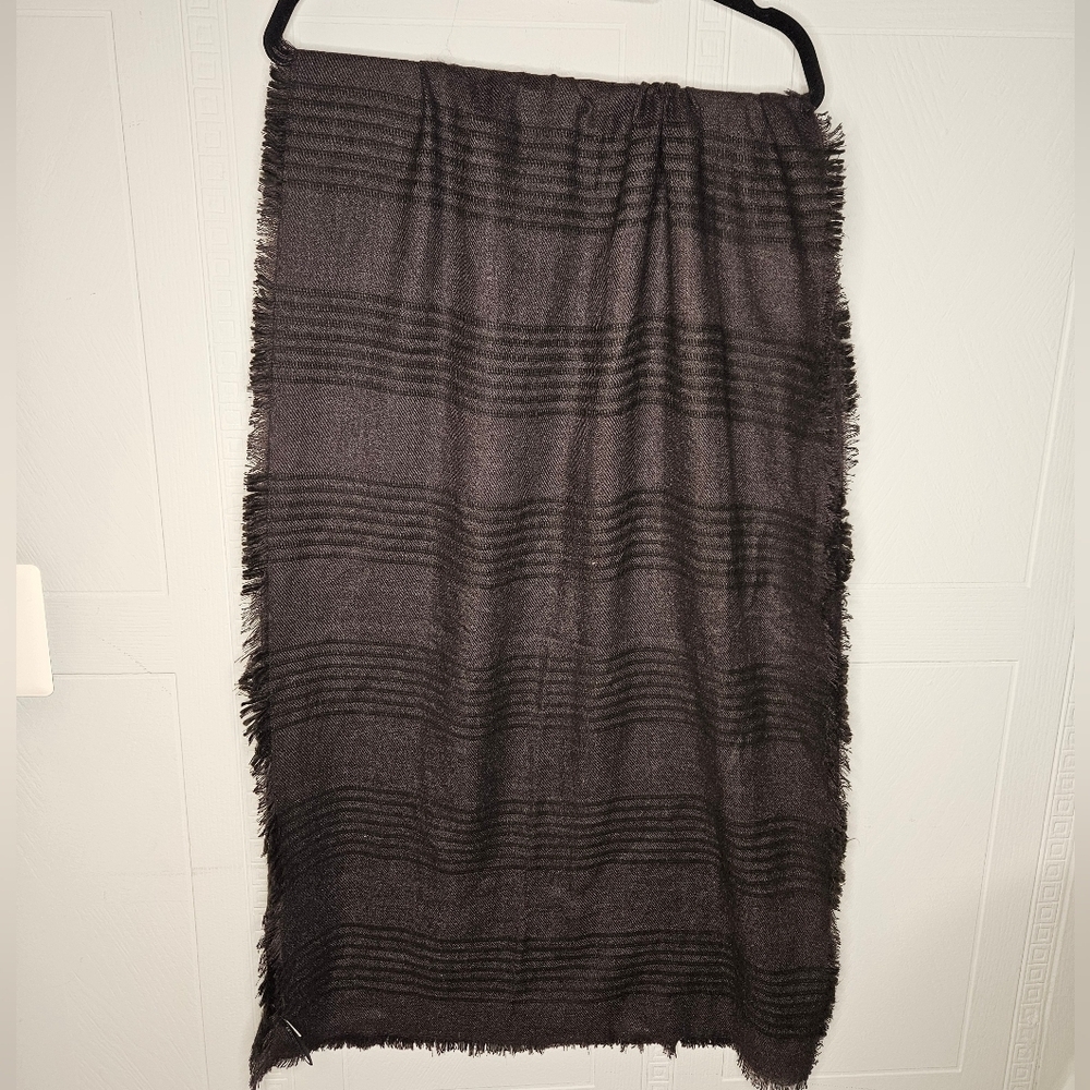 INC International Concepts Graphite Gray Brown Striped Rectangular Scarf 24 x 74